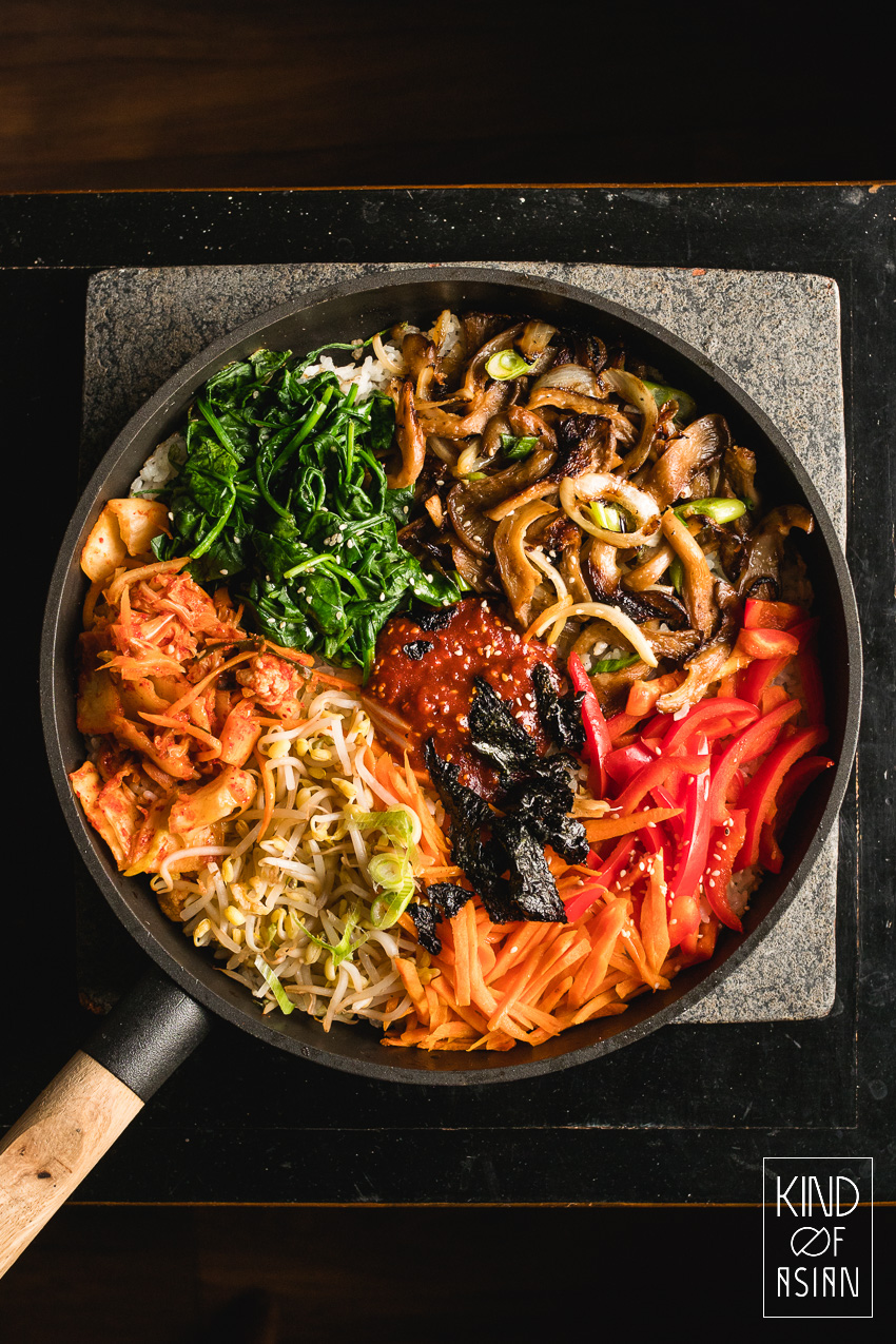 Vegan bibimbap met bulgogi van oesterzwam