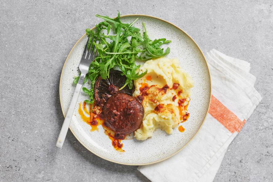 Portobellosteaks met aardappelpuree