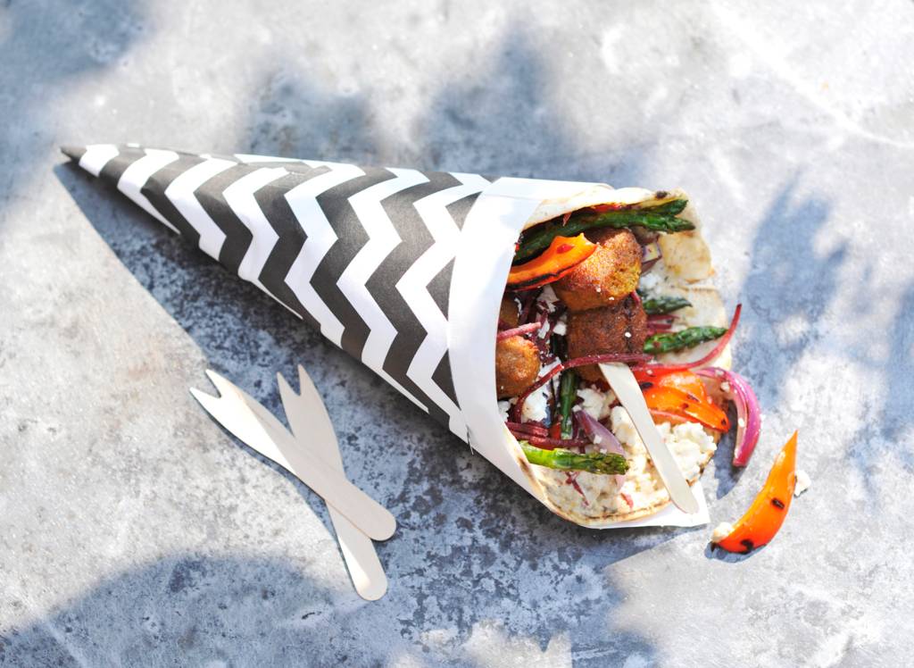 Libanese wraps met falafel, witte kaas en gegrilde groenten