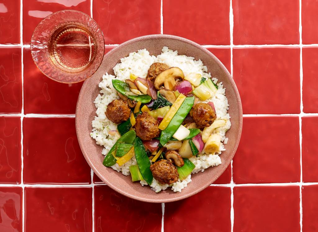 Kokos-limoenrijst met vegetarische balletjes