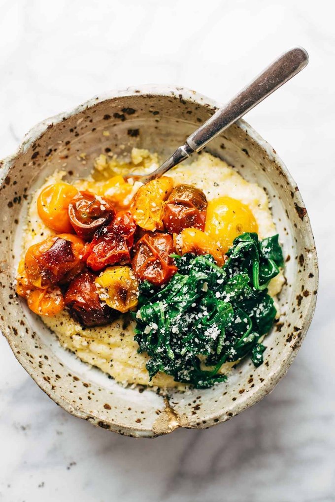 Geroosterde tomaten met geitenkaas polenta