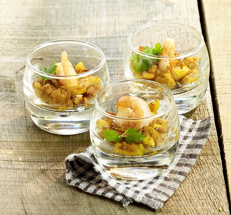 Scampi met curry appels