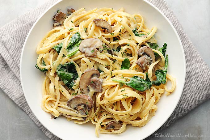 Romige champignon - spinaziefettucine