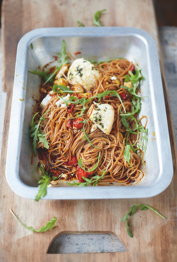 Speltspaghetti met trostomaatjes & gebakken ricotta