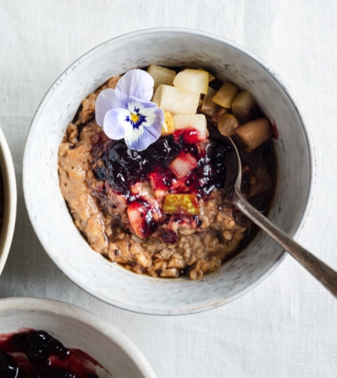 smeuïge koffiehavermoutpap met peer