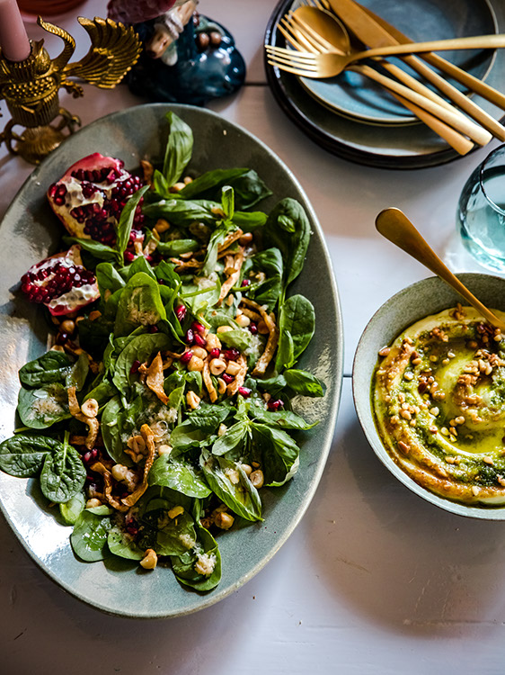 Knolselderijsalade met spinazie & honingdressing