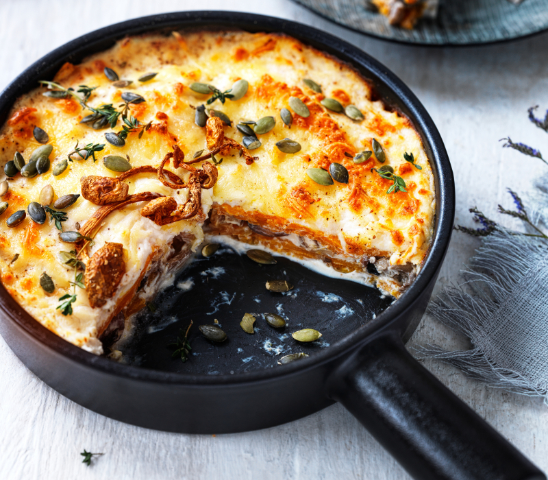 Lasagne met pompoen, ricotta en paddenstoelen