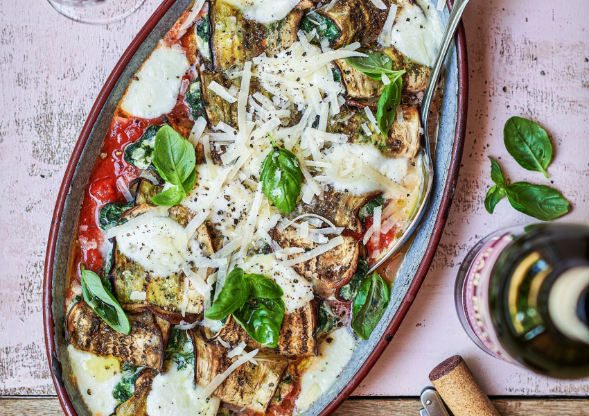 Auberginerolletjes met ricotta en spinazie