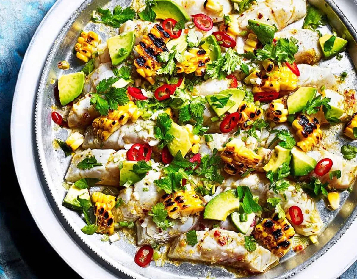 Ceviche van zeebrasem met mais