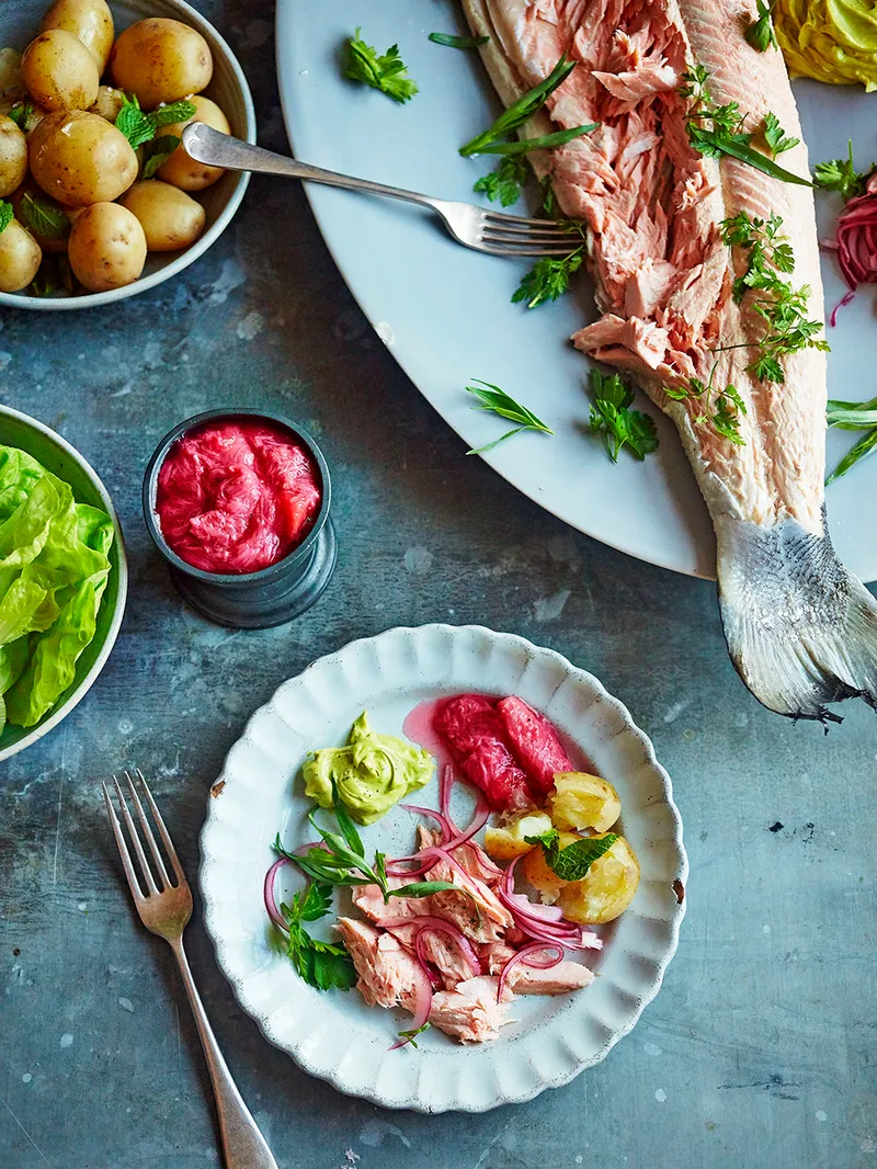 Zalm met rabarbersaus & dragonmayo