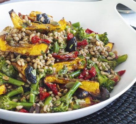 Salade van pompoen en gerst met balsamico vinaigrette