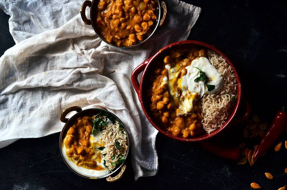Geroosterde pompoen kikkererwten curry