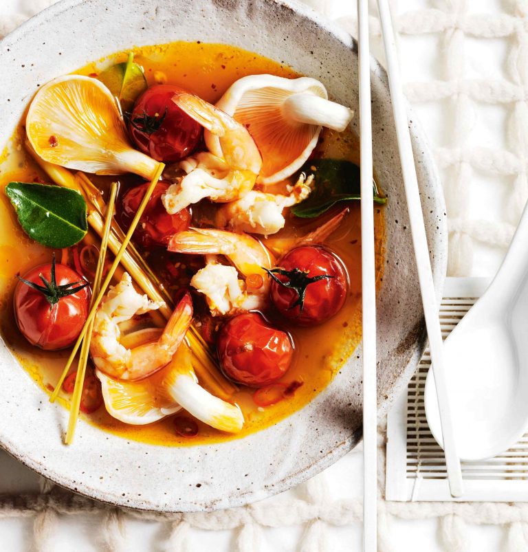 Tom yam met scampi