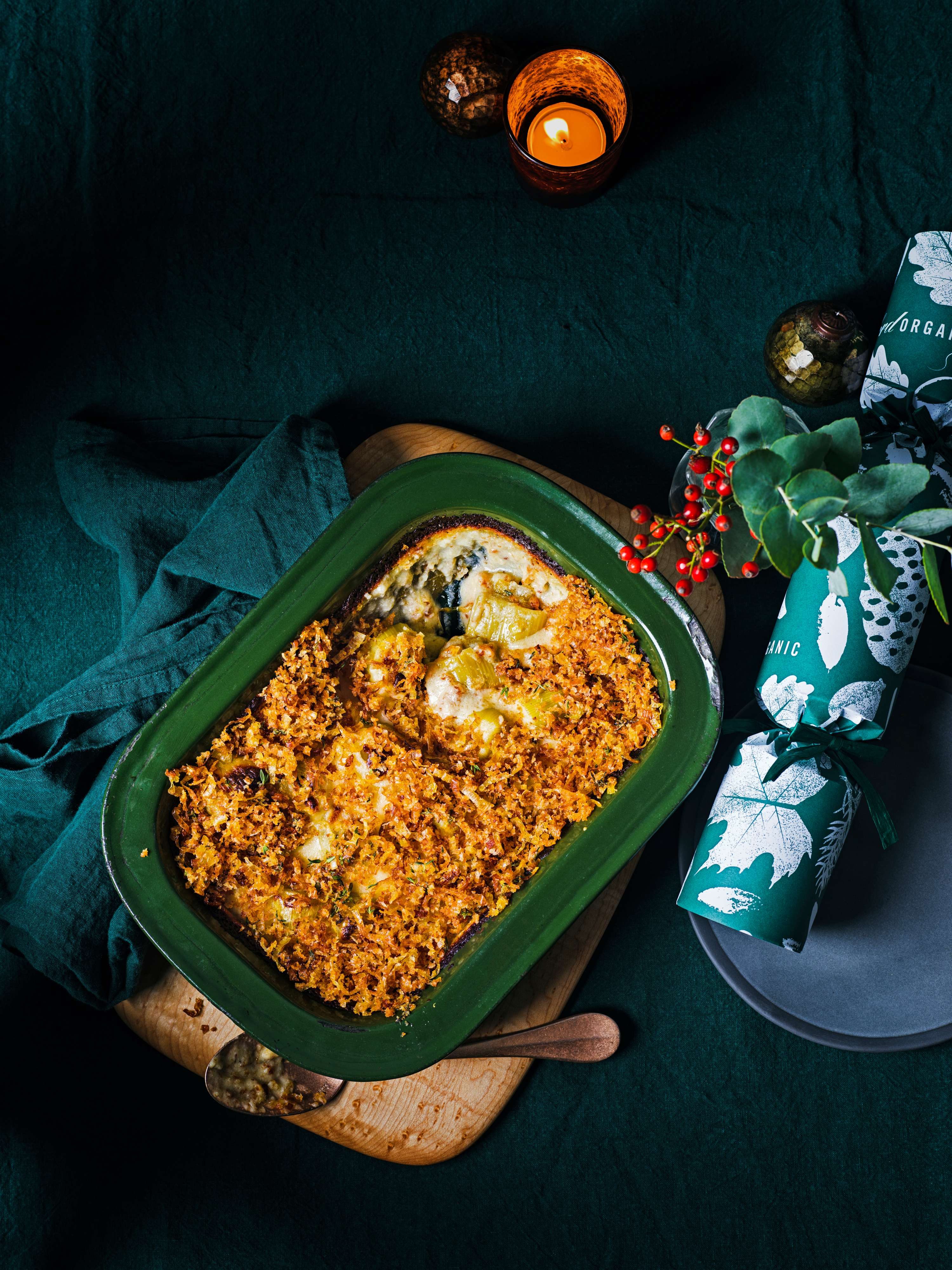 Preigratin met knapperige prei topping
