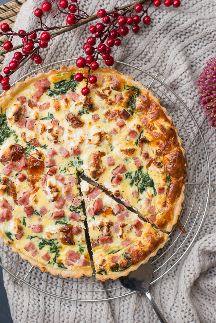 Quiche met spinazie en zongedroogde tomaten