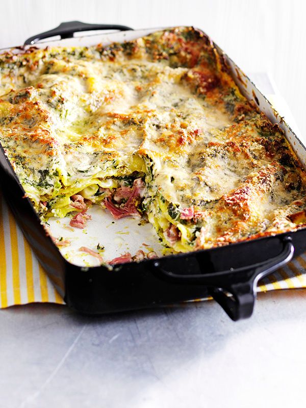 Ricotta-ham-spinazie lasagne