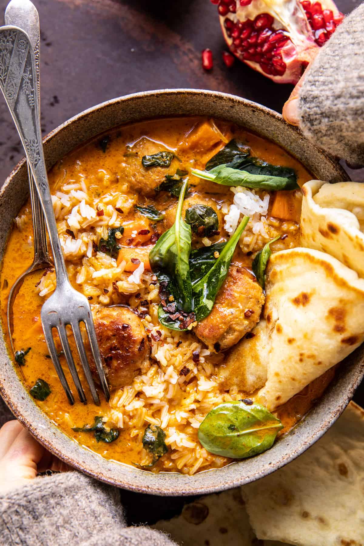 Kokosnoot curry kip gehaktballensoep met rijst