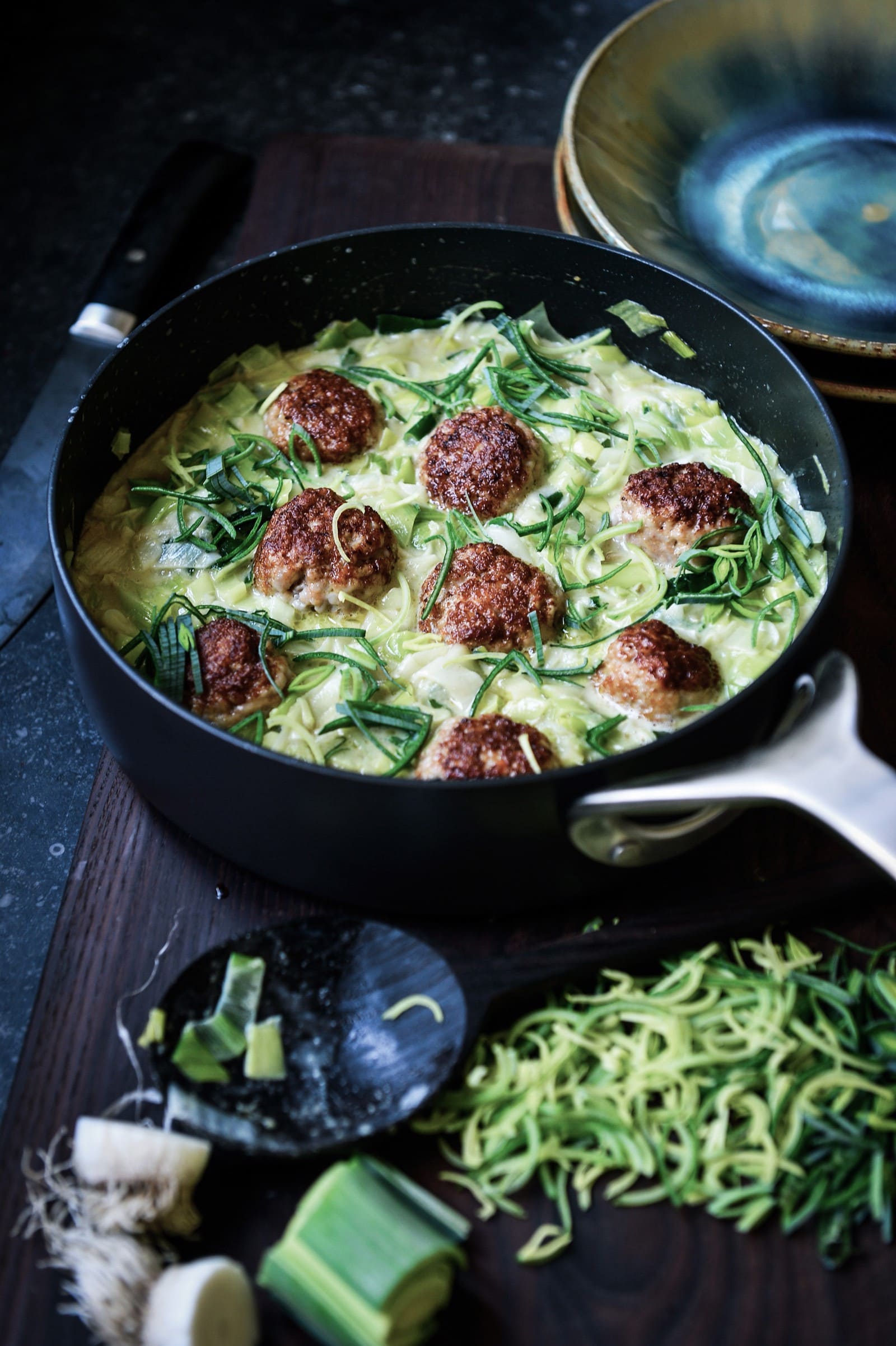 Gehaktballetjes van kip met prei en curry