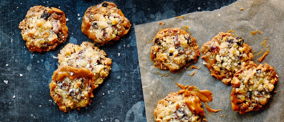 Witte chocolade-caramel florentines