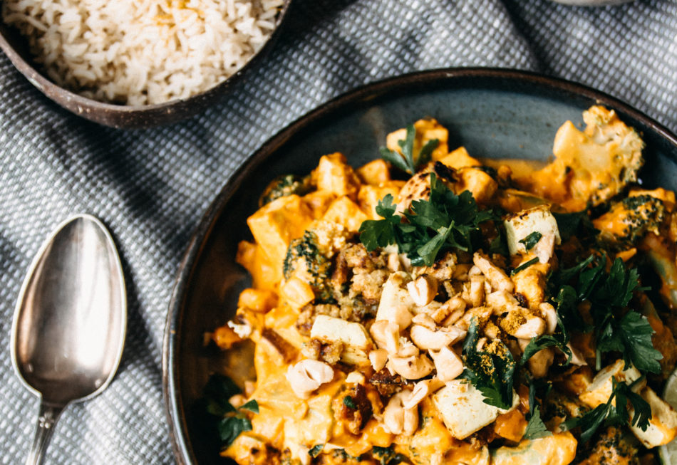Indian butternutchicken met tofu en romige cashew saus