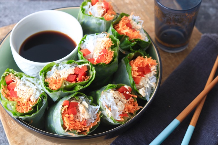 Springrolls met pulled chicken