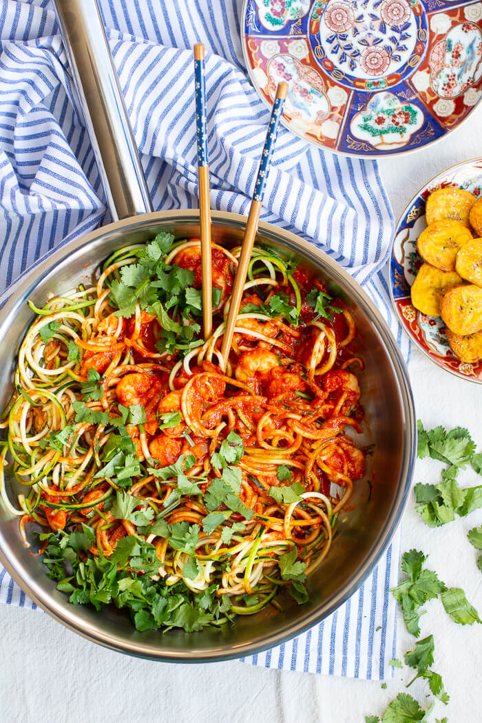 Spicy garnalencurry met courgetti