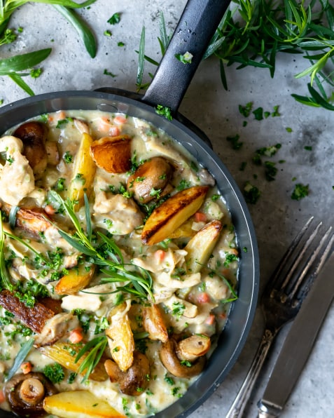 Kip met champignon en krokante aardappeltjes