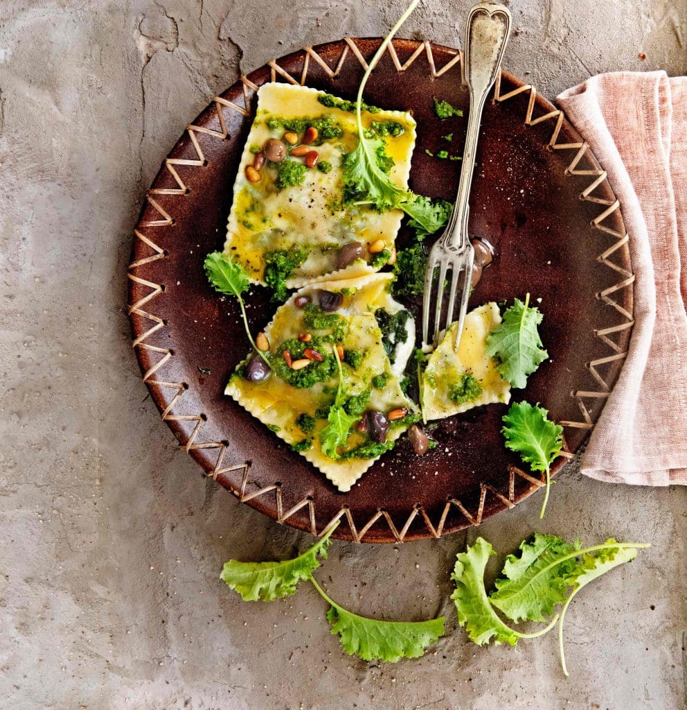 Ravioli met burrata en boerenkoolpesto