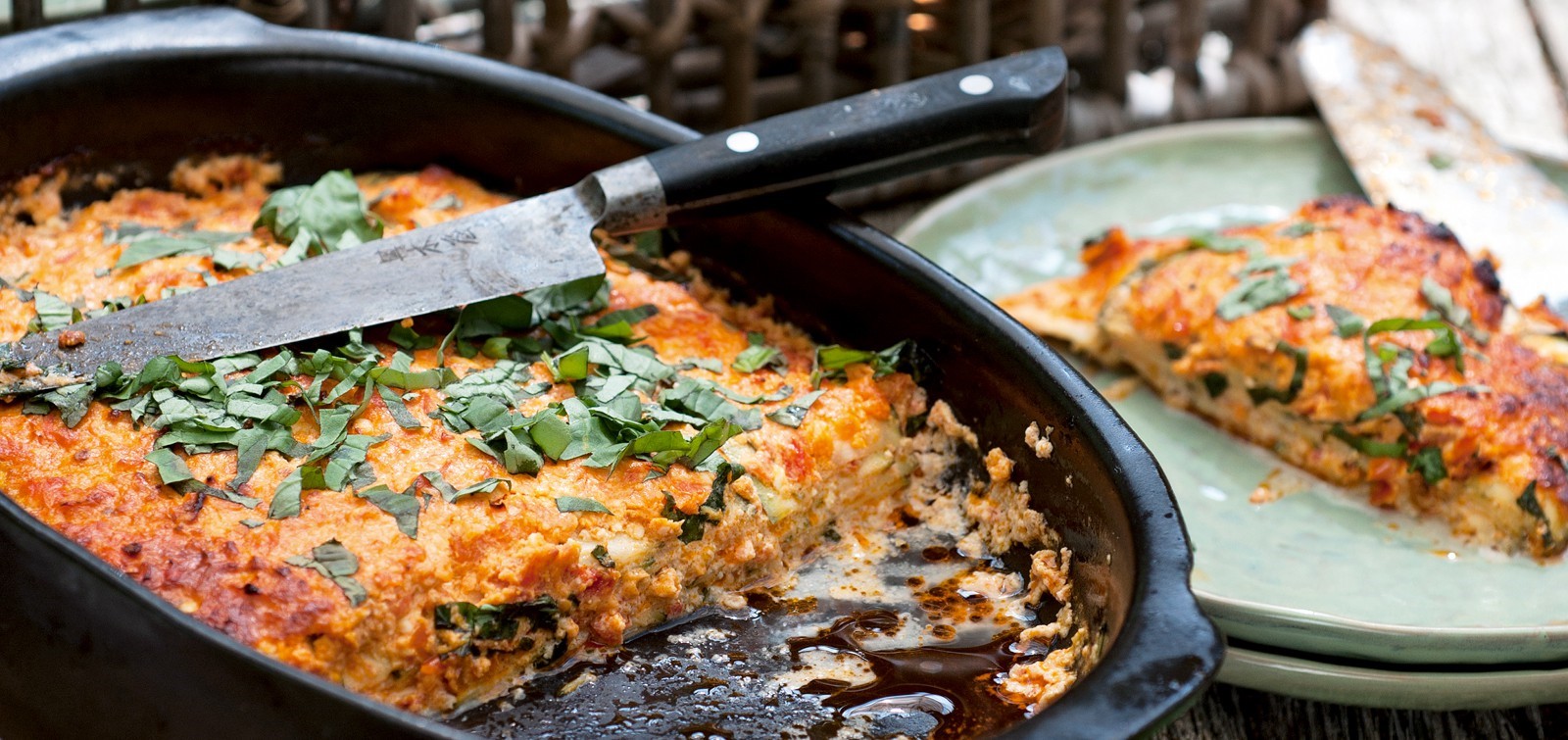 Lasagne van courgette met tomaten en feta