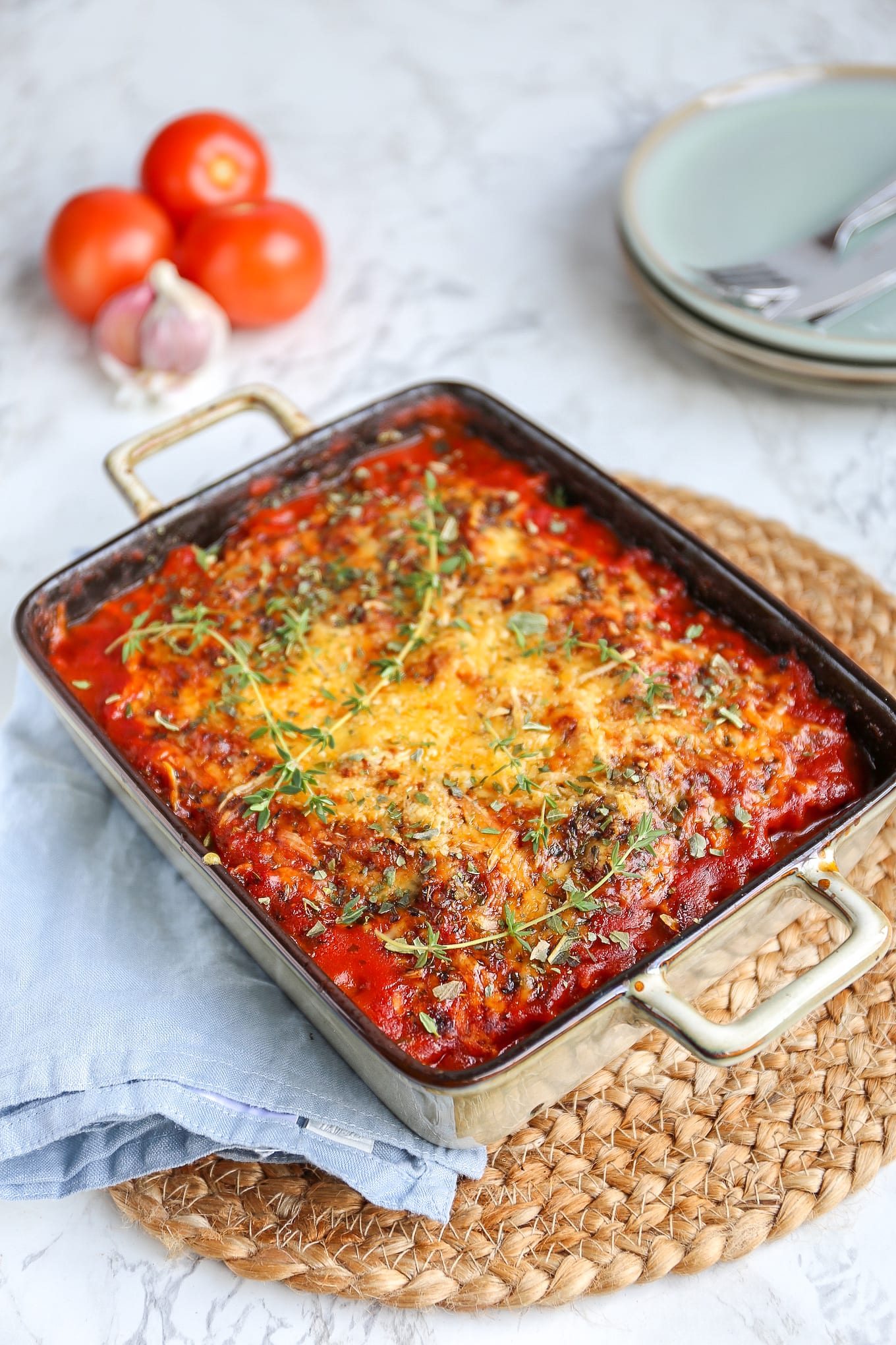 Courgette lasagne met tomatensaus