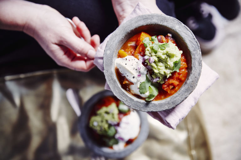 Bonen-pompoenchili met guacamole
