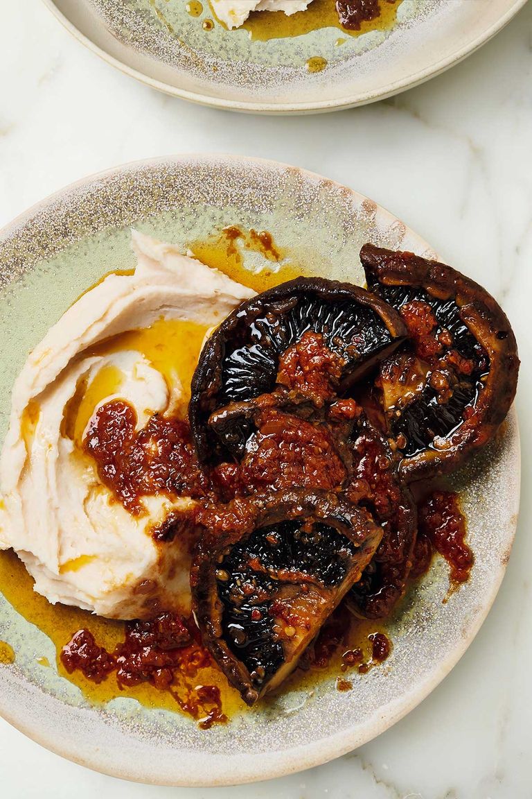 Portobellosteaks met puree van limabonen