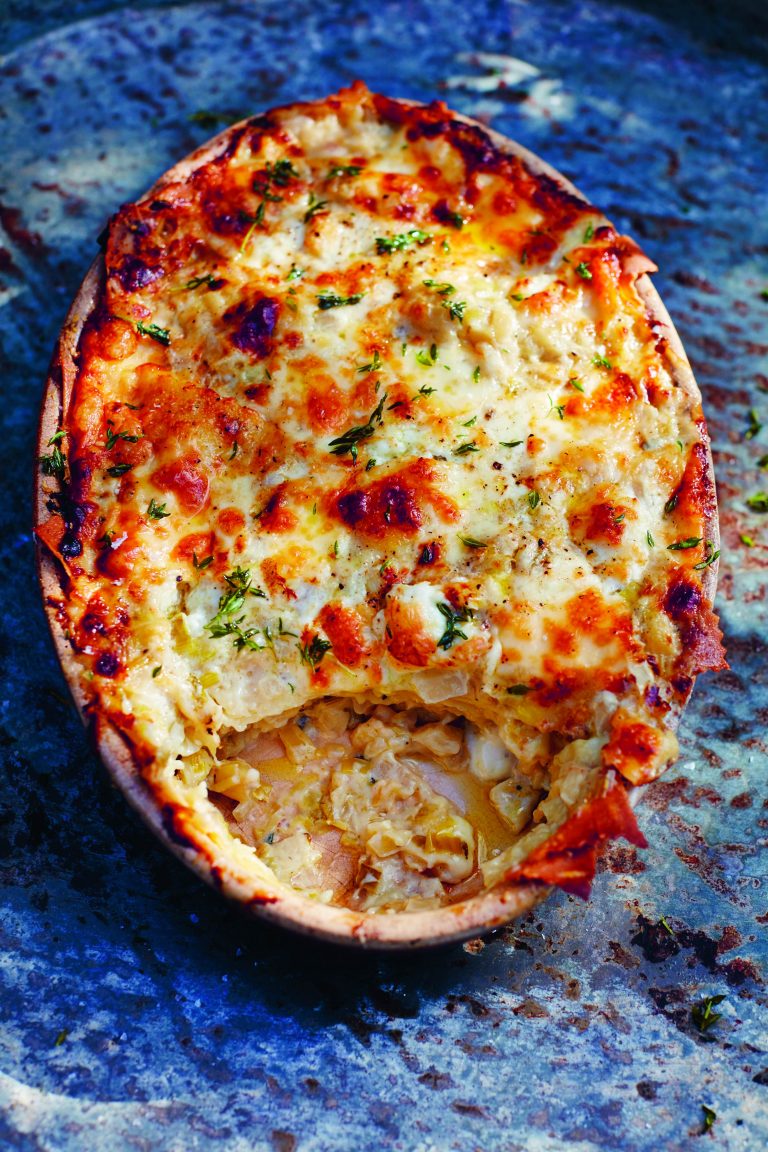 Lasagne met venkel, zoete prei en kazen