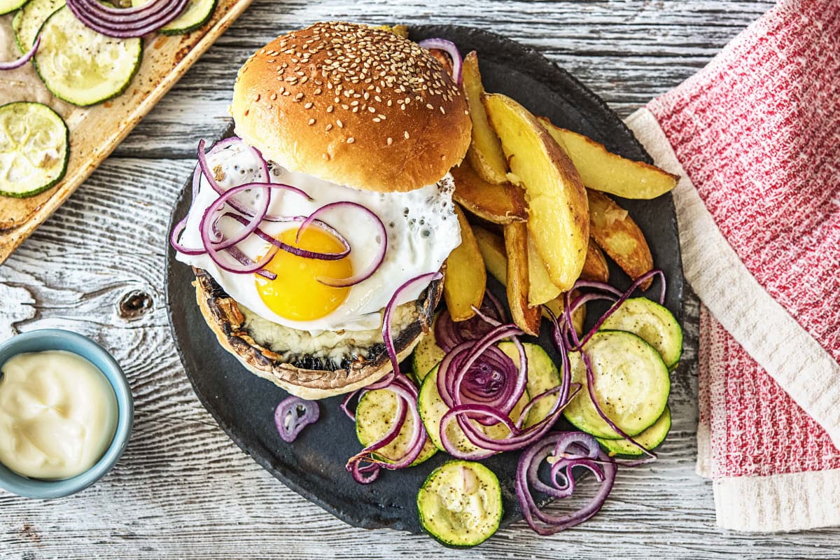 Portobello burger met gebakken ei