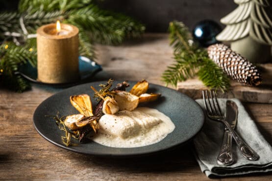 Grietfilet met gegrilde groenten emulsie van parmezaan