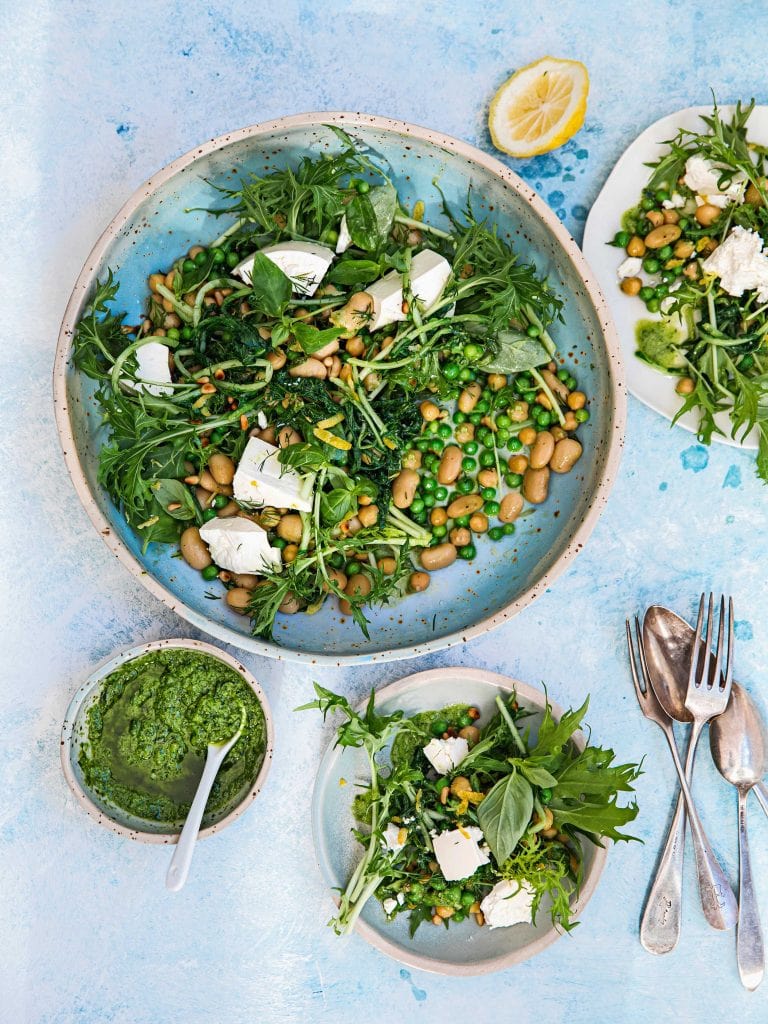Limabonen met raapstelen, raapsteelpesto, doperwten & feta